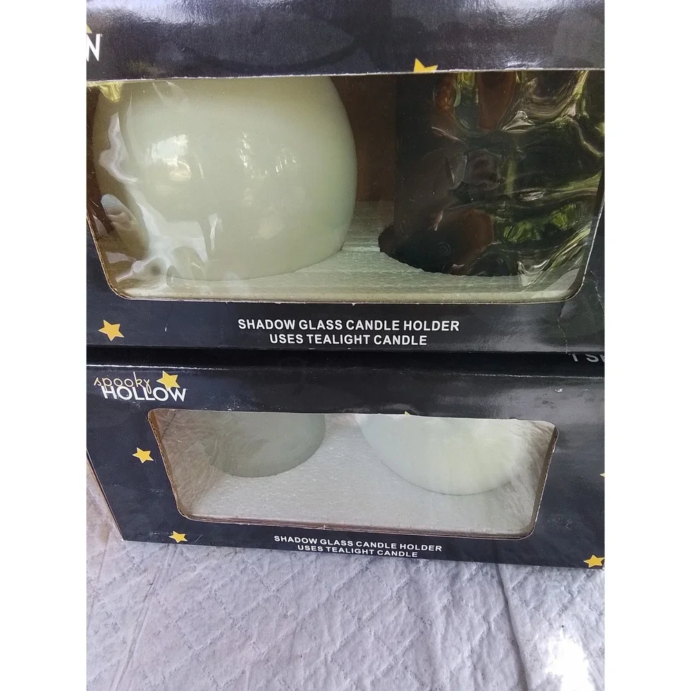 Spooky Hollow Shadow Glass Candle Holder Set Halloween Decor Tealight Votive 2pk